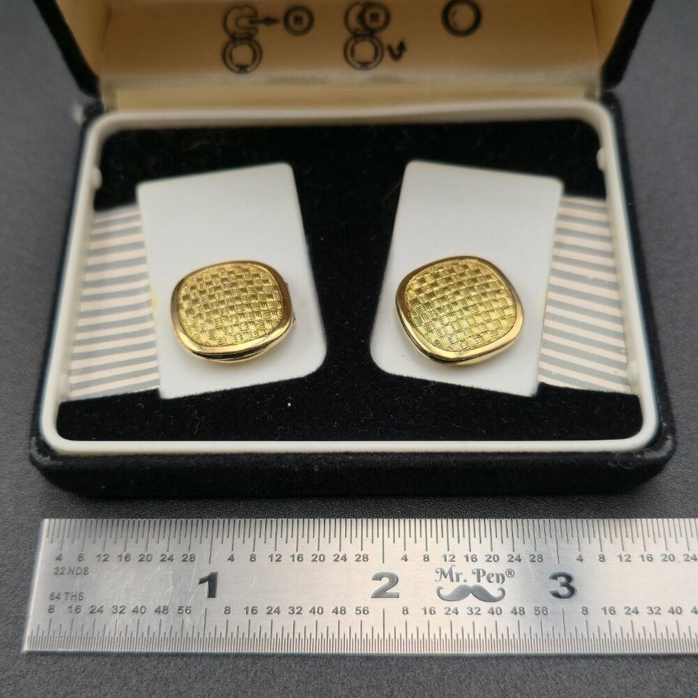 Gold Basketweave Pattern Button Links Vintage B841 - image 4